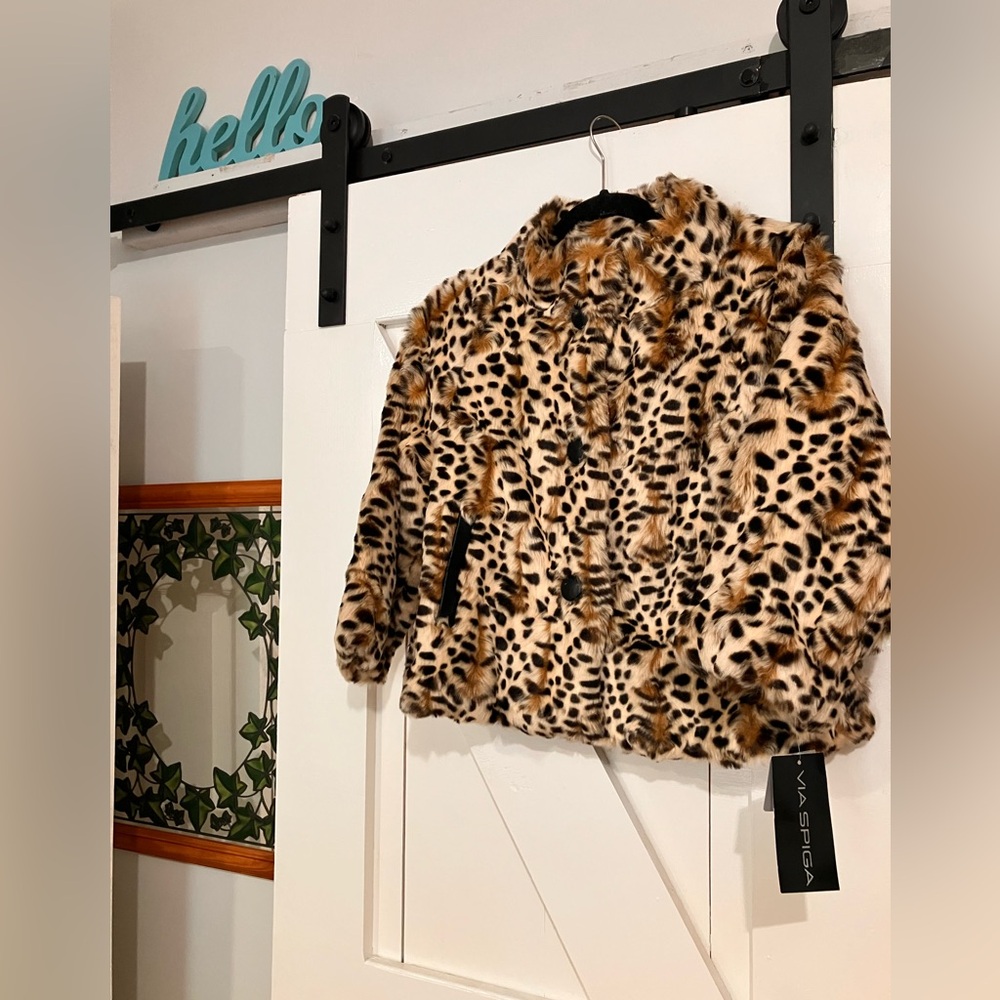 Faux Fur Via Spiga 3/4 Sleeve “Andrea” Coat Size XS